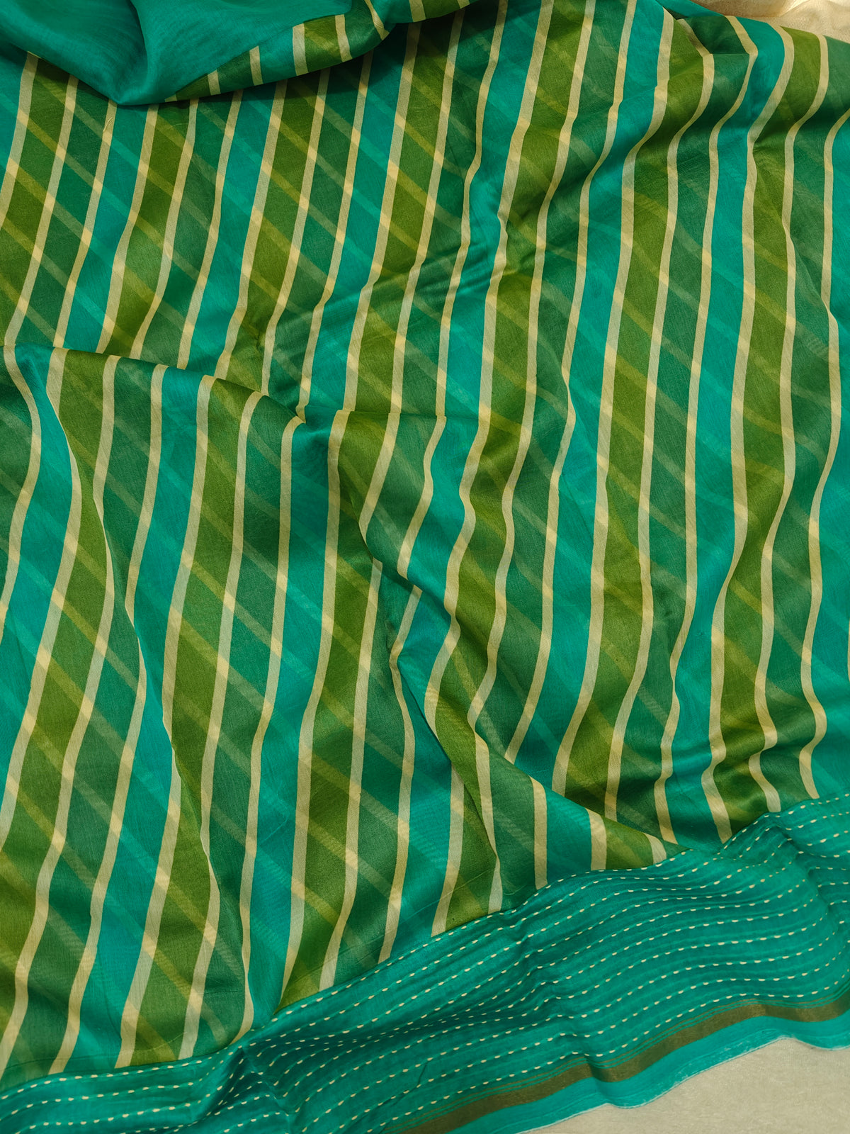 Pure Chanderi Butter Silk - Sea Green with Blue