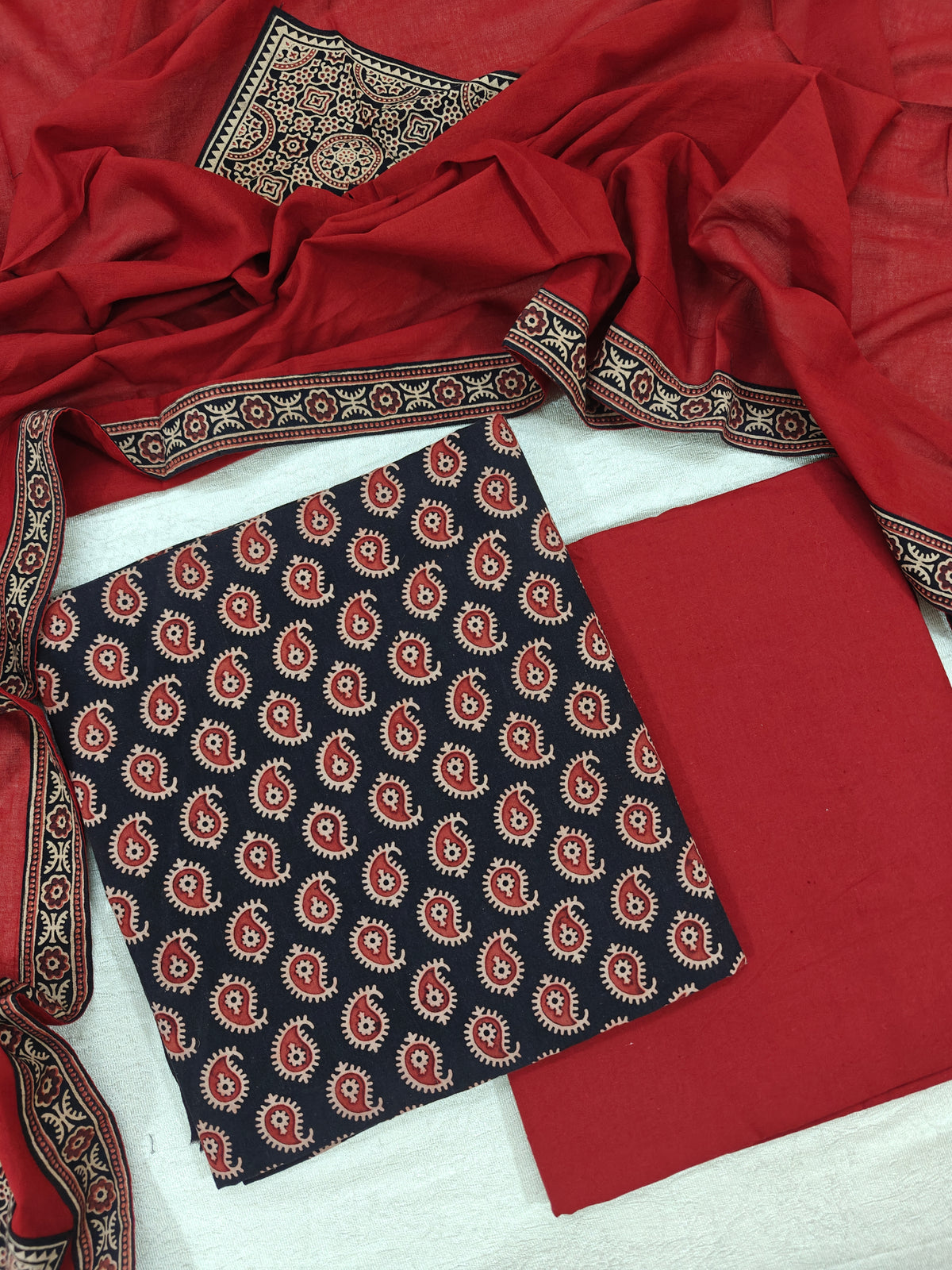 Cotton with Bagru Prints - Black with Maroon