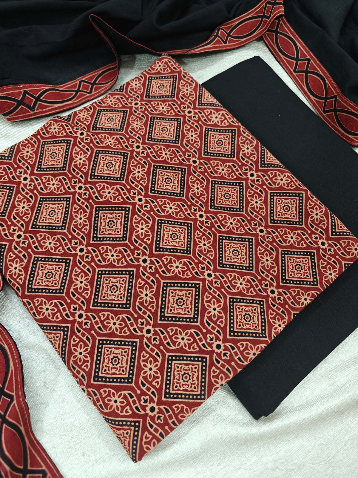 Cotton with Bagru Prints - Maroon with Black