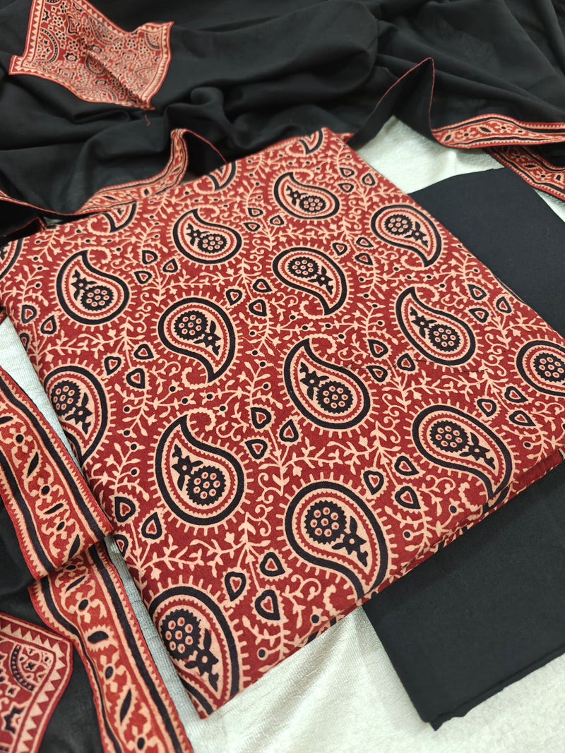 Cotton with Bagru Prints - Maroon with Black