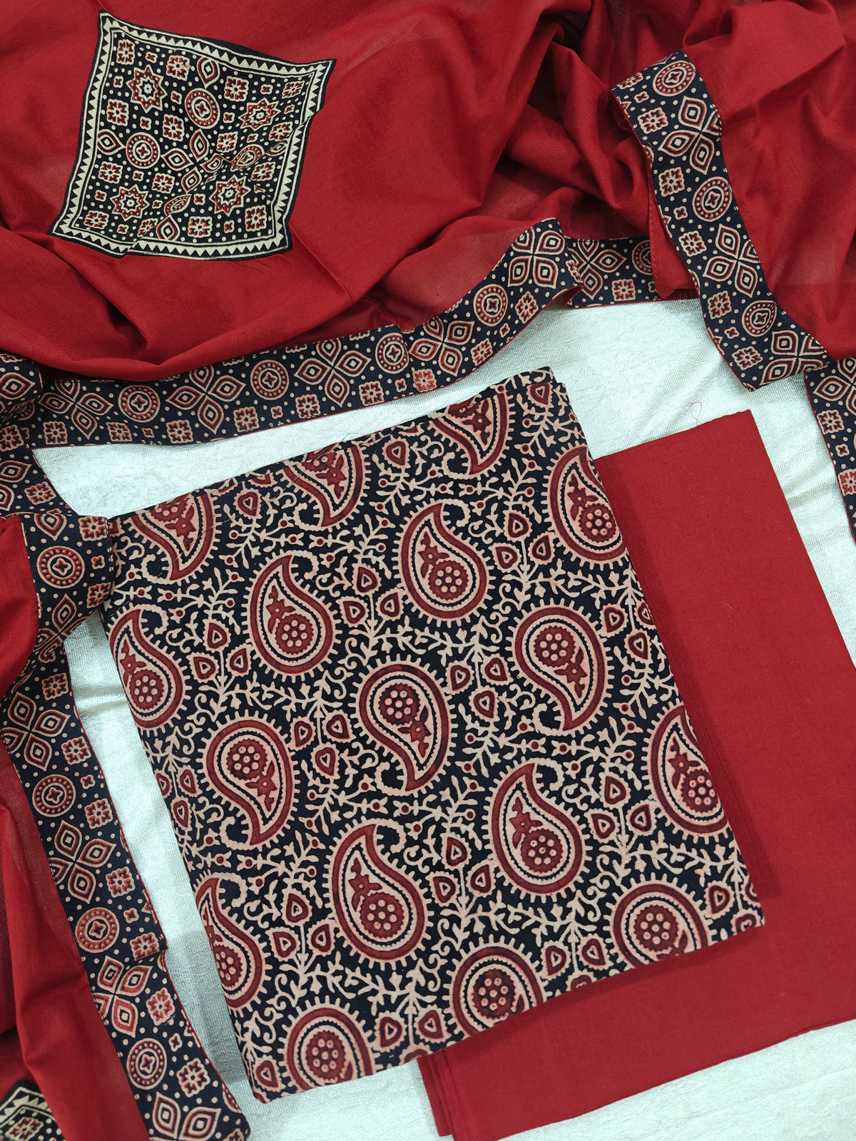 Cotton with Bagru Prints - Black with Maroon