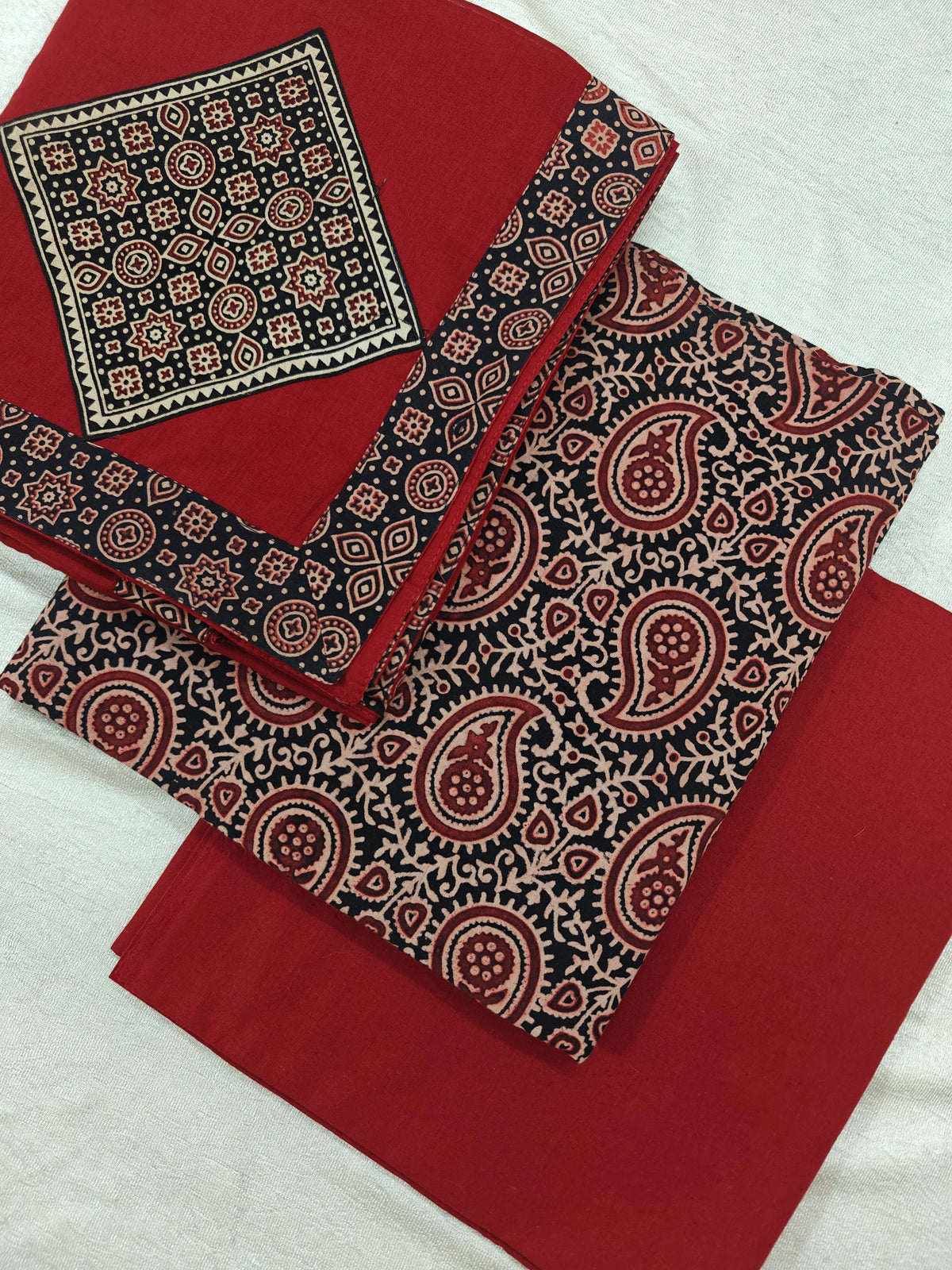 Cotton with Bagru Prints - Black with Maroon