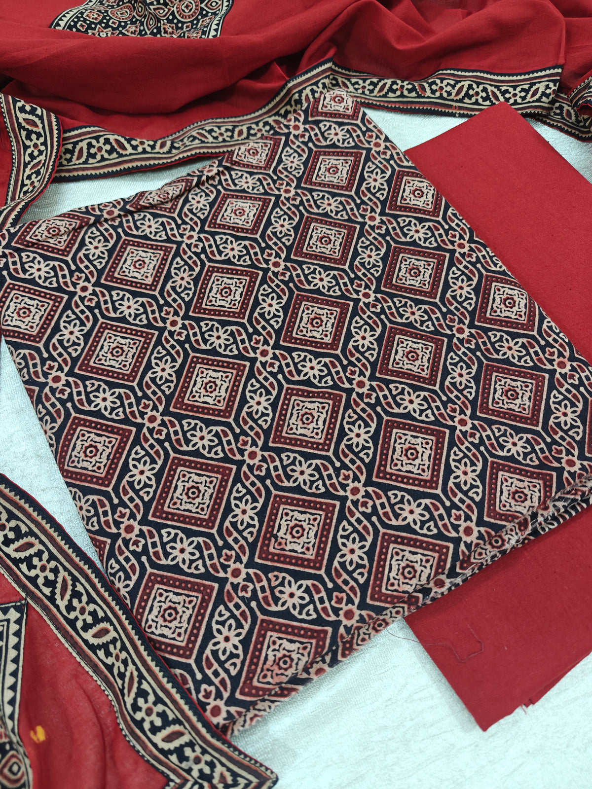 Cotton with Bagru Prints - Black with Maroon