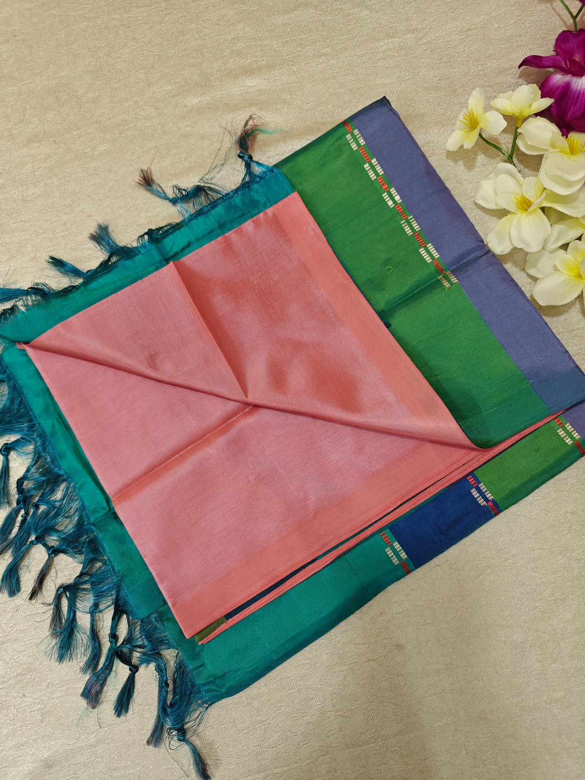 Chinnalampattu Saree - Peach with Multi colour