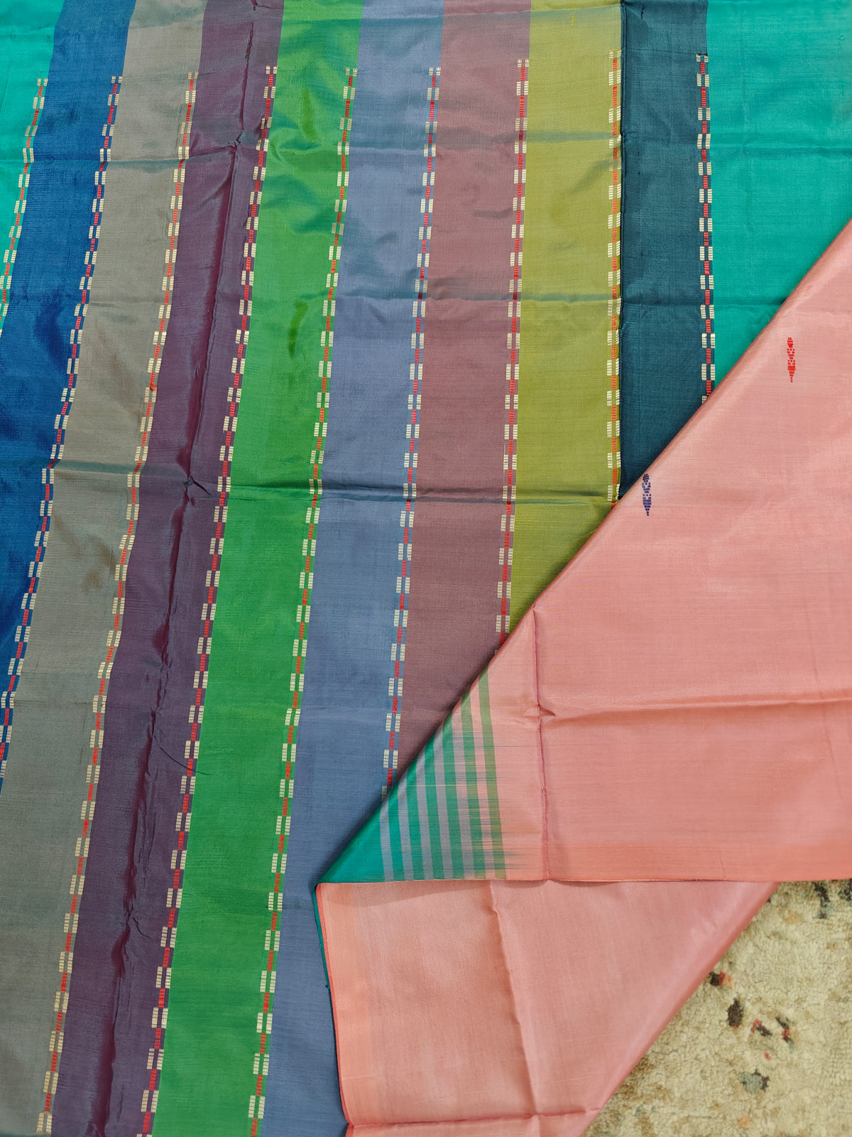 Chinnalampattu Saree - Peach with Multi colour