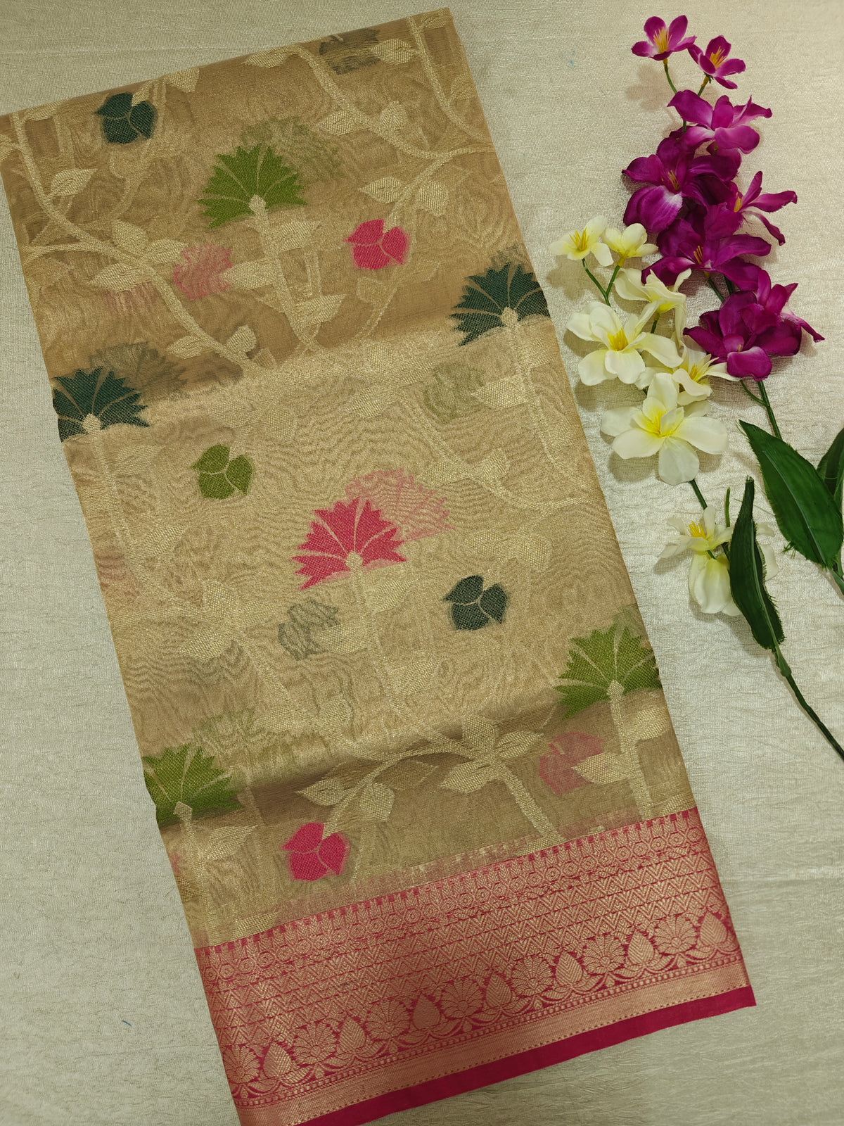 Kora Tissue Saree - Beige