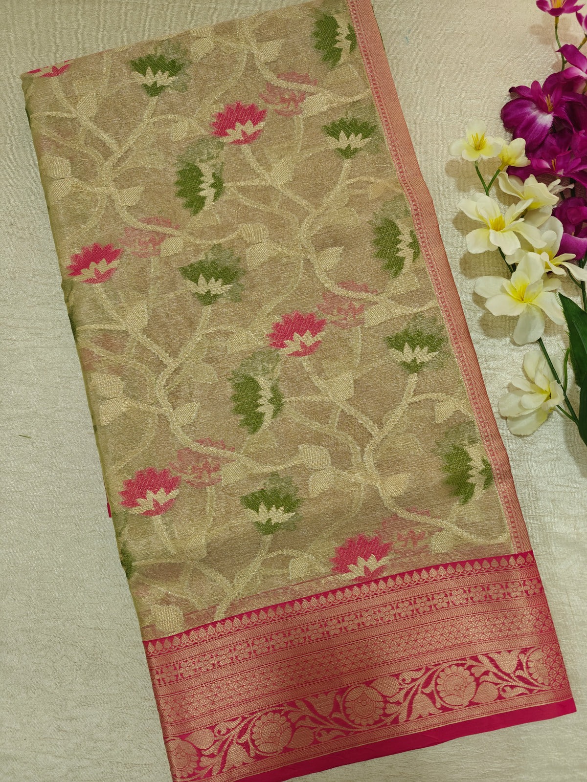 Kora Tissue Saree - Beige