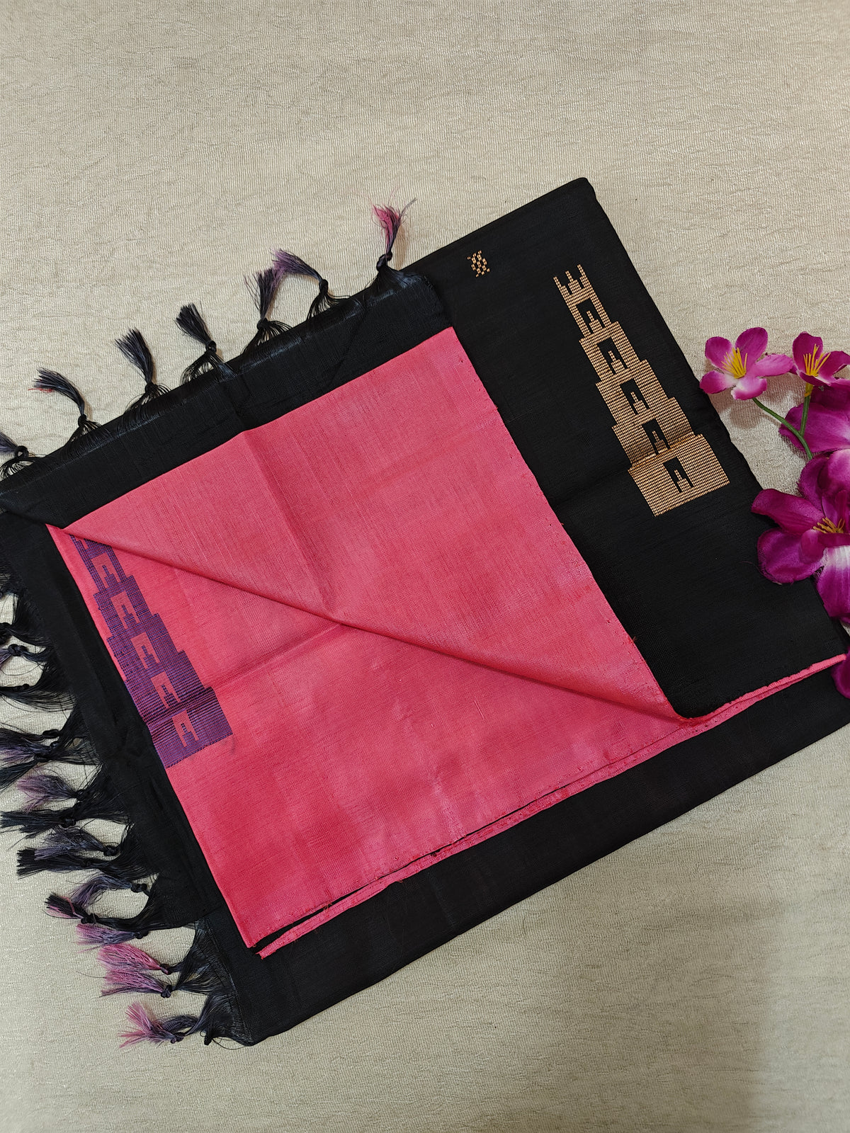 Chinnalampattu Saree-Pink with Black