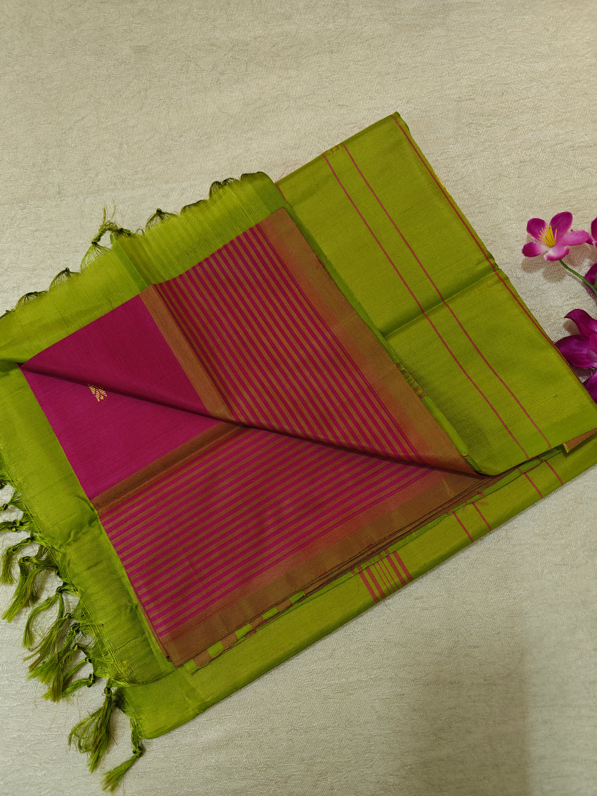 Chinnalampattu Saree- Pink with Green