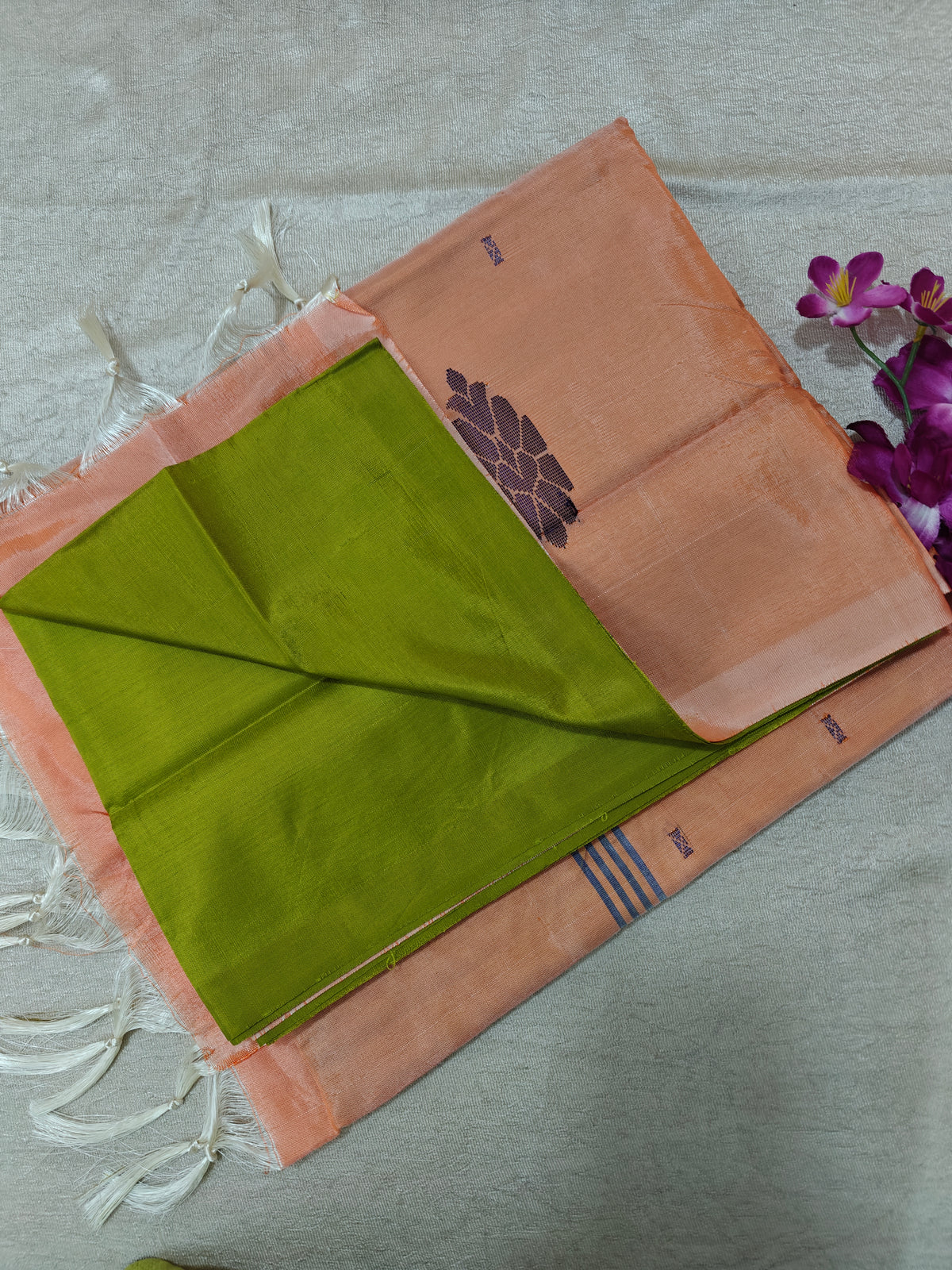 Chinnalampattu Saree- Green with Orange