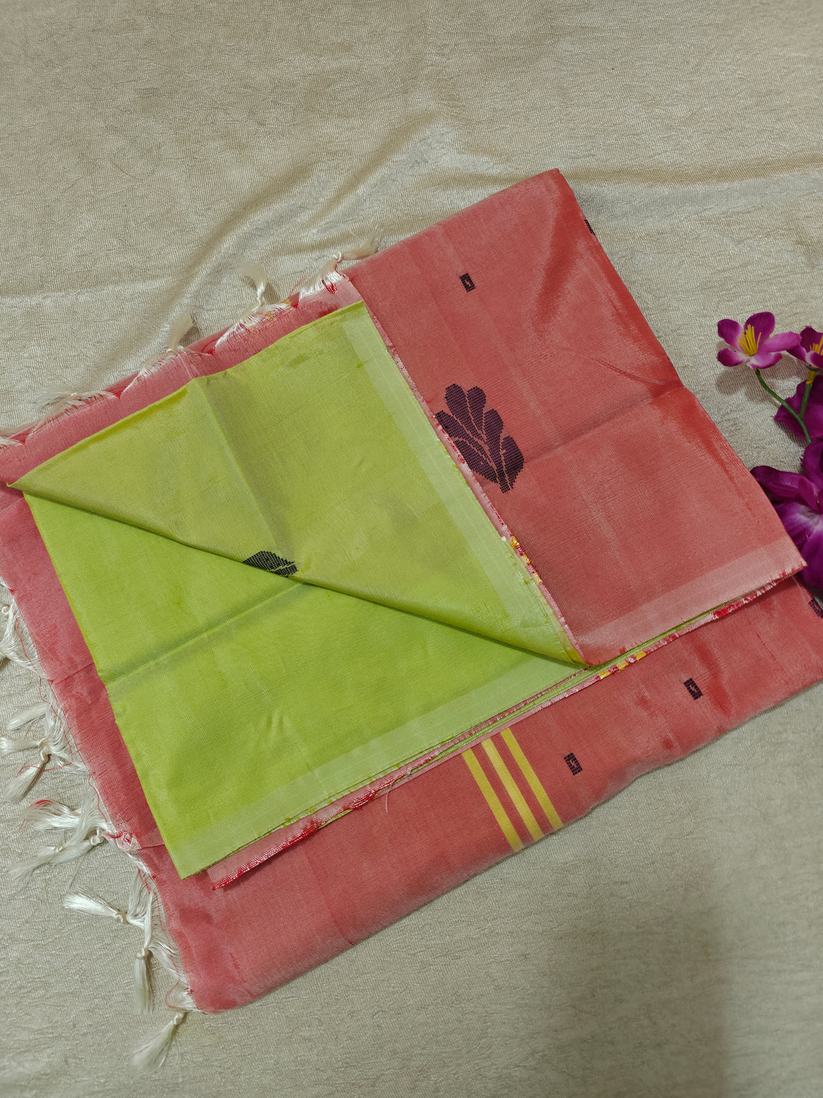 Chinnalampattu Saree- Lime Green with Peach