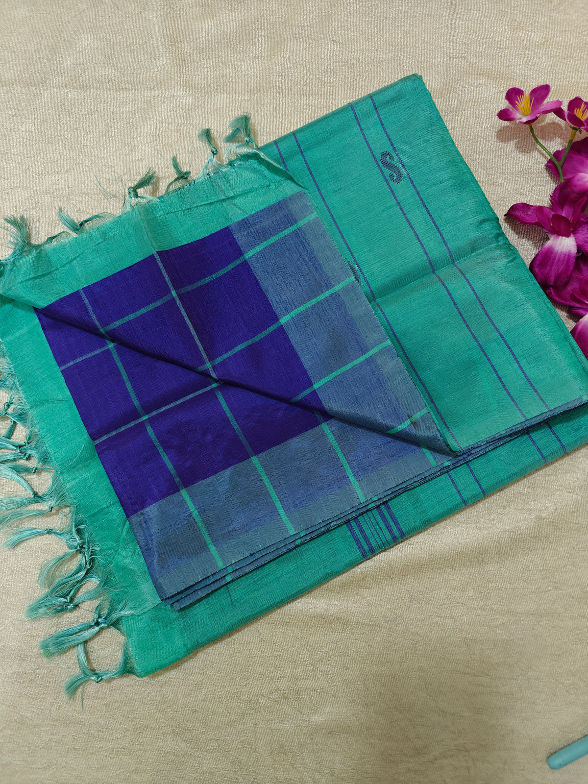 Chinnalampattu Saree-Blue with Sea Green