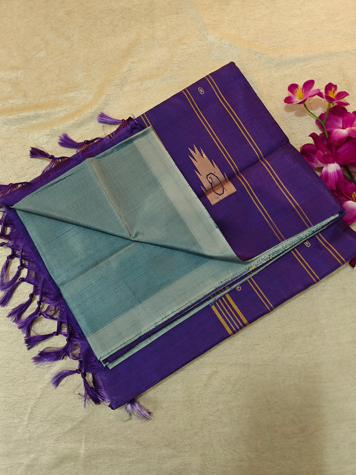 Chinnalampattu Saree- Pastel Blue with Blue