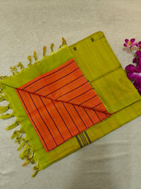 Chinnalampattu Saree- Orange with Lime Green