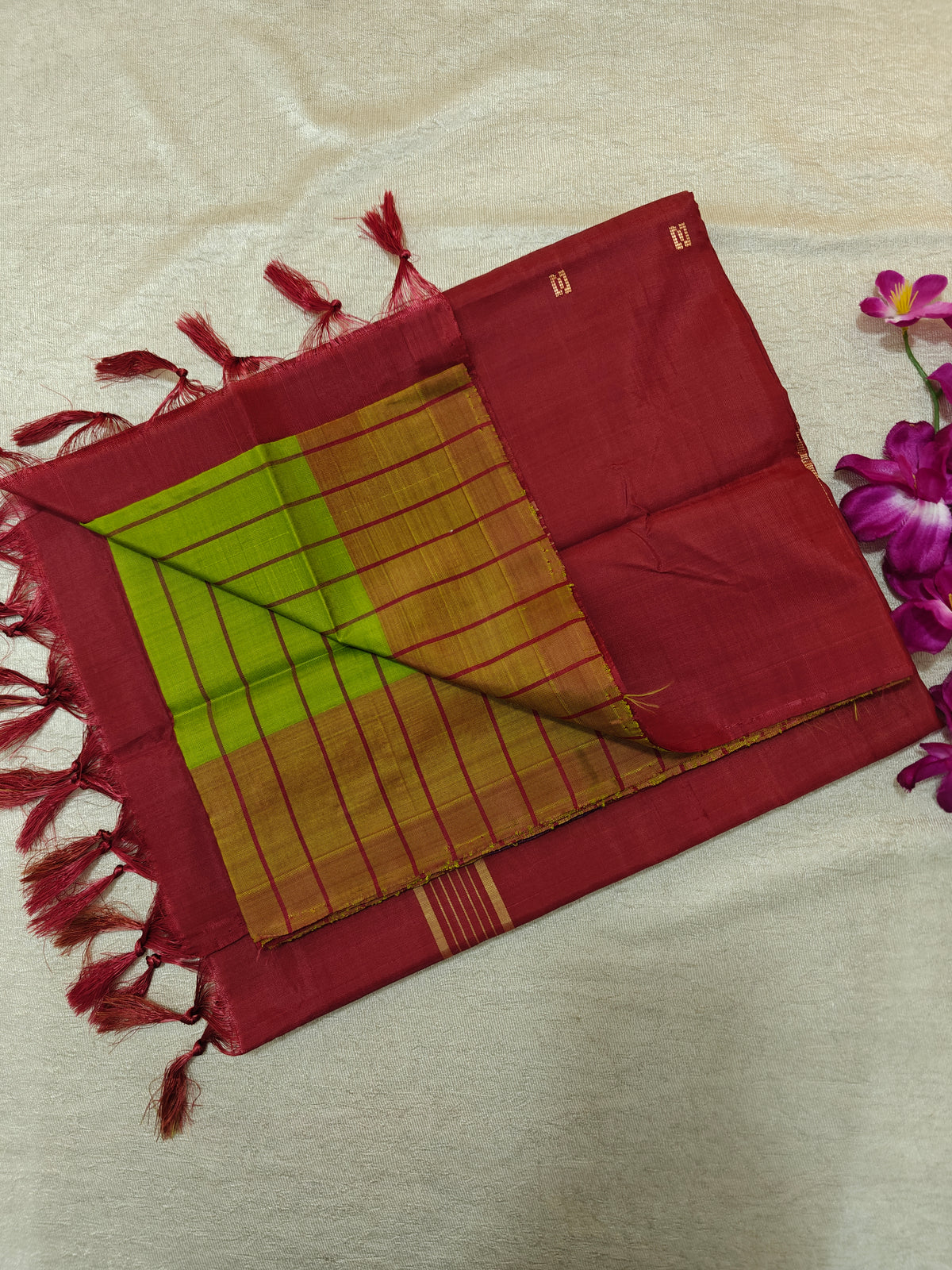 Chinnalampattu Saree- Green with Maroon