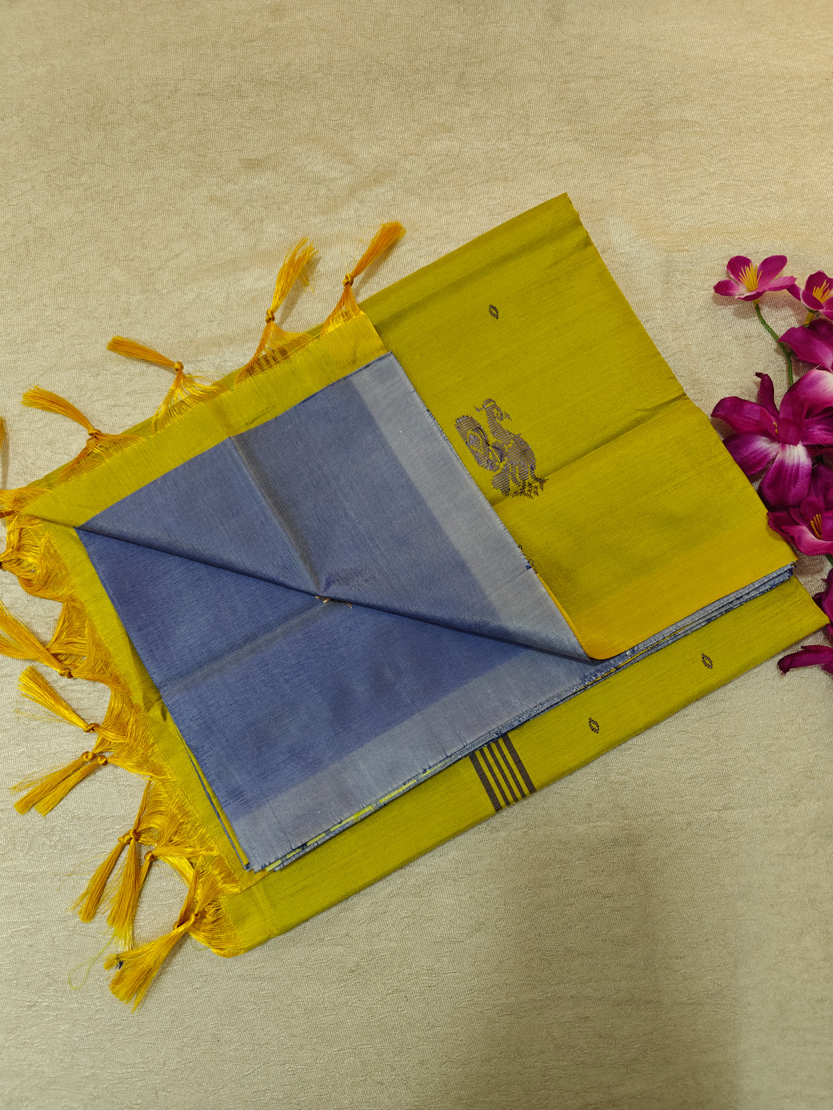 Chinnalampattu Saree- Blue with Lime Green