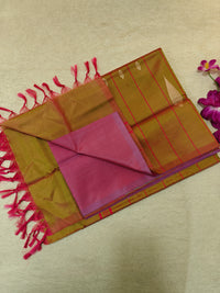 Chinnalampattu Saree- Dark Onion Pink with Mehandi Green
