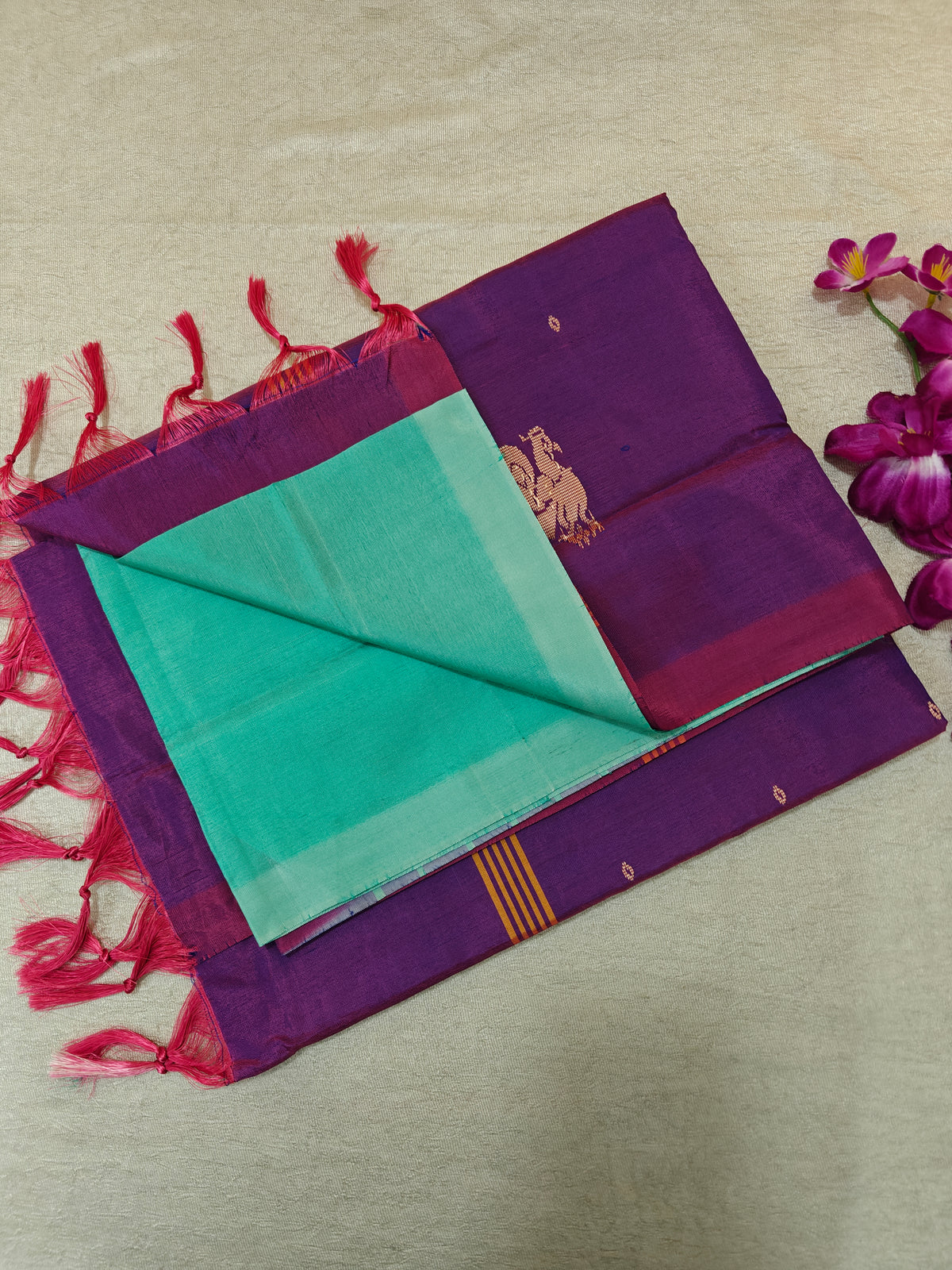 Chinnalampattu Saree- Green with Purple