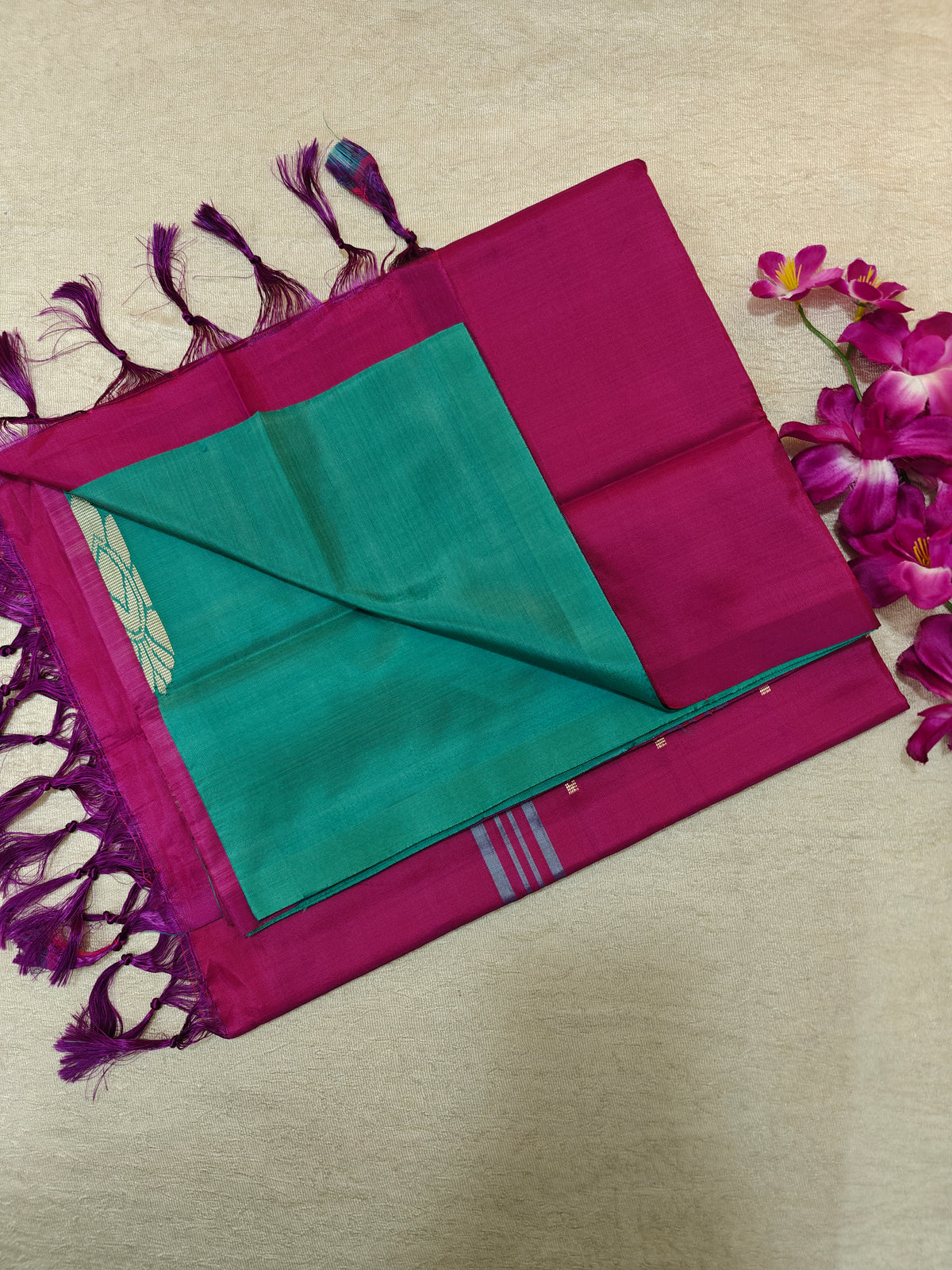 Chinnalampattu Saree- Green with Magenta Pink