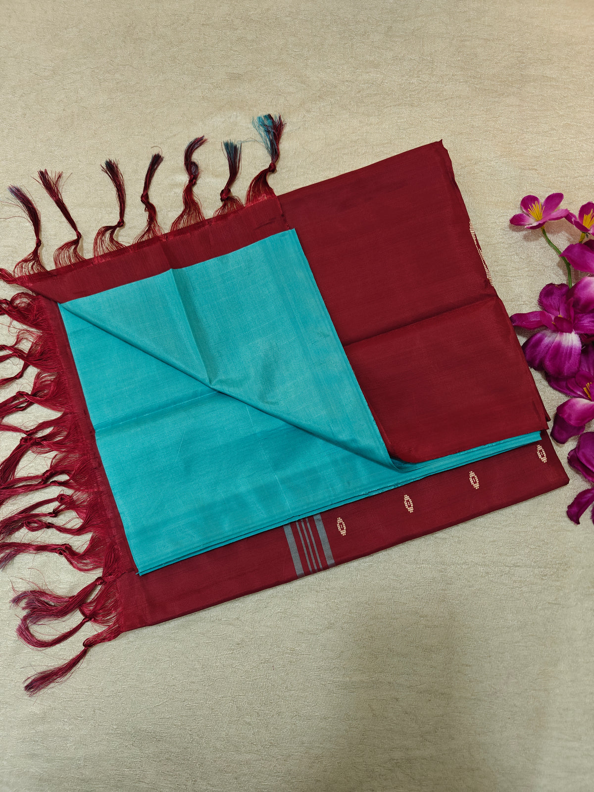 Chinnalampattu Saree- Blue with Maroon