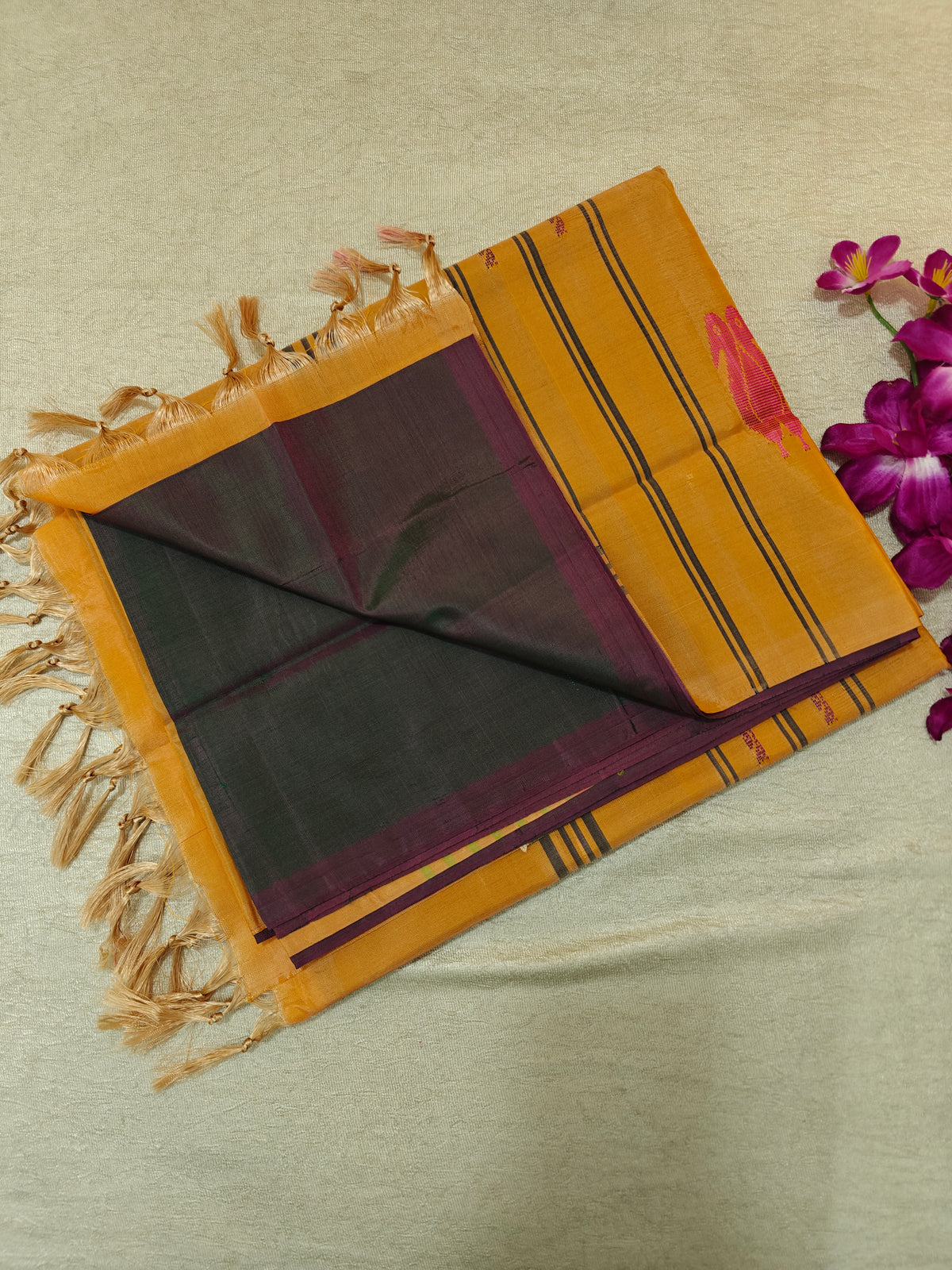 Chinnalampattu Saree- Dark Purple with Yellow
