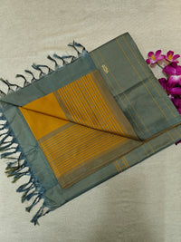 Chinnalampattu Saree- Mustard Yellow with Grey