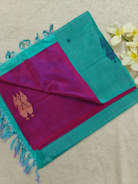 Chinnalampattu Saree- Magenta Pink with Sea Blue