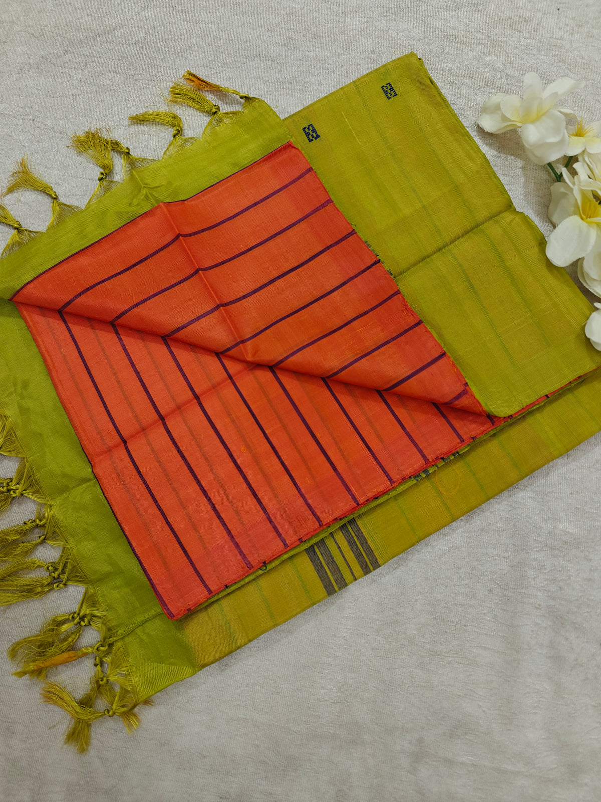 Chinnalampattu Saree- Orange with Green