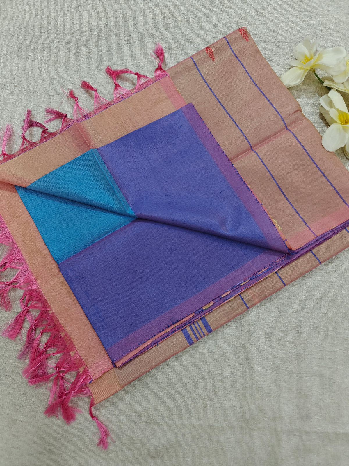 Chinnalampattu Saree- Blue with Peach