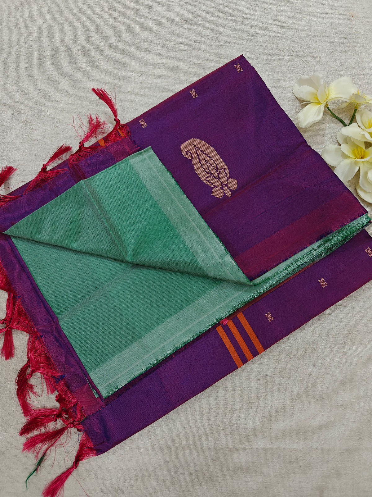 Chinnalampattu Saree- Pastel Green with Purple