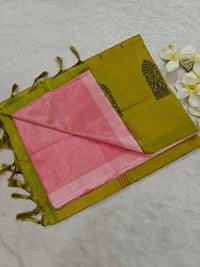 Chinnalampattu Saree- Peach with Green