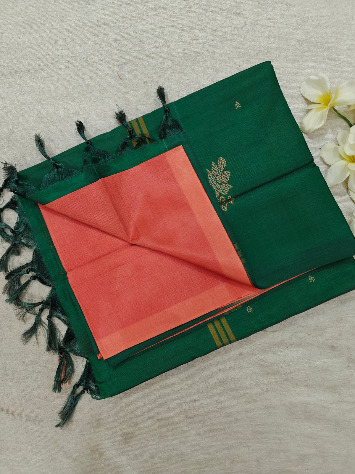 Chinnalampattu Saree- Peach with Green