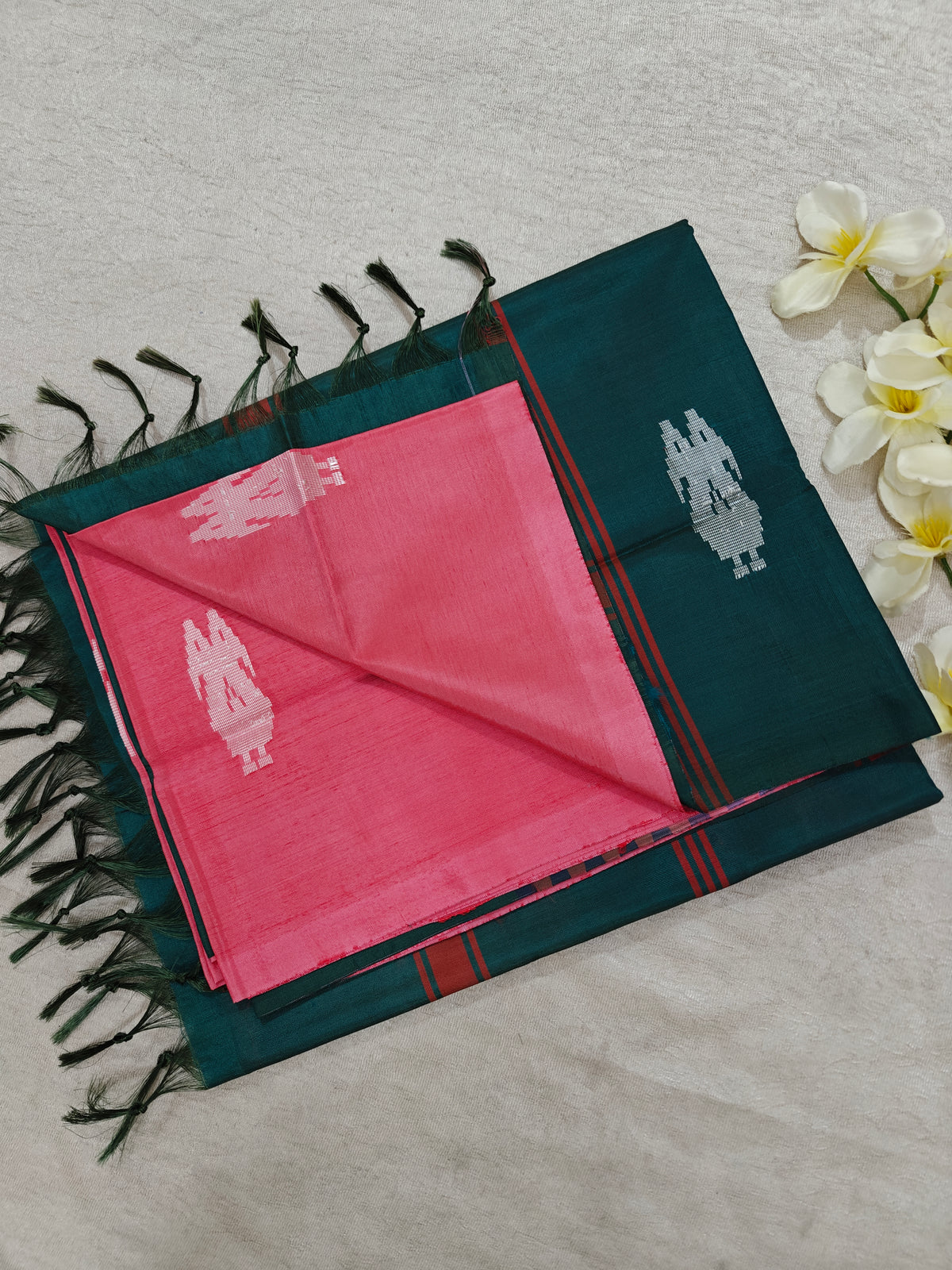 Chinnalampattu Saree- Peaches Pink with Green