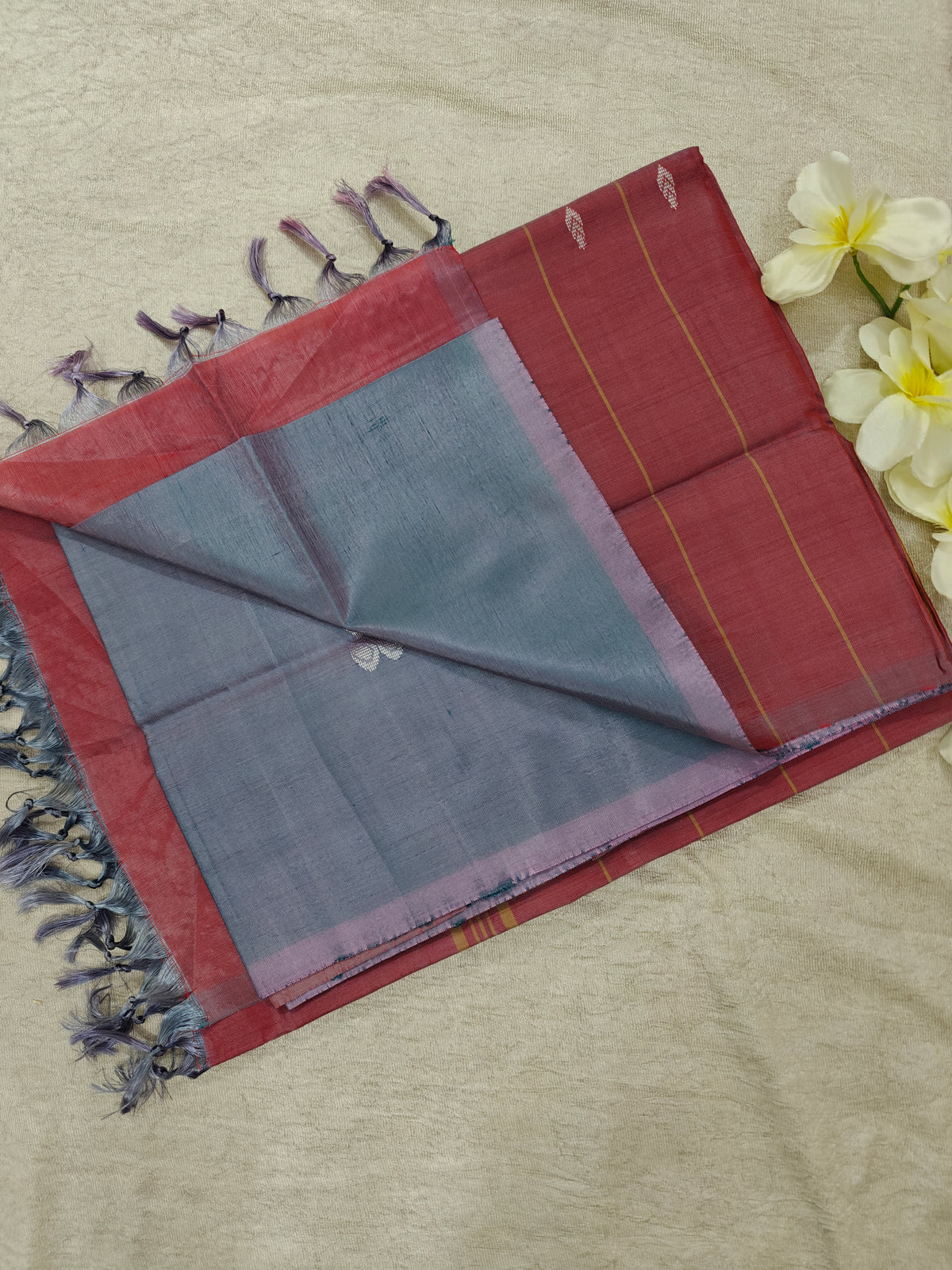 Chinnalampattu Saree - Dual Shade Off Grey with Pink