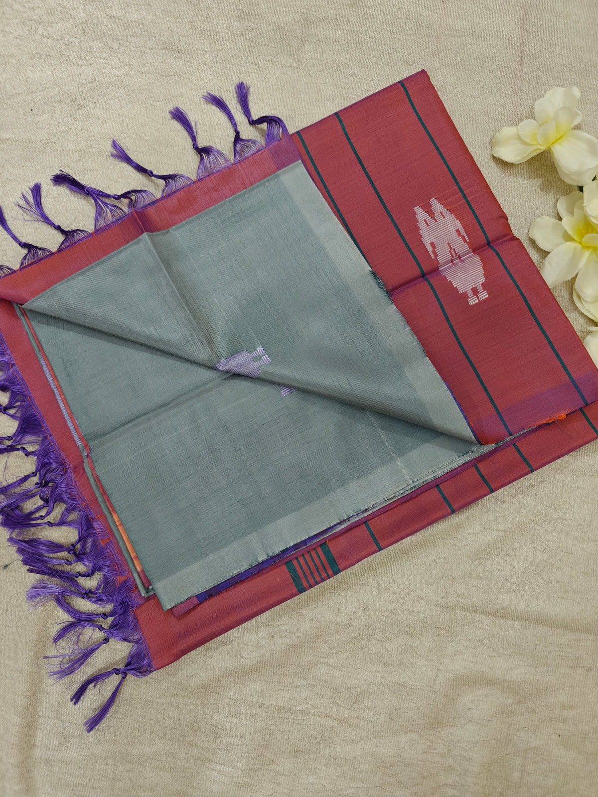 Chinnalampattu Saree - Grey with Dark Onion Pink