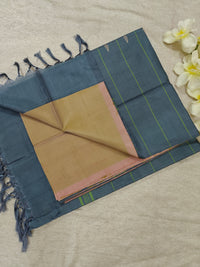 Chinnalampattu Saree - Dual Shade of Cream and Green with Grey