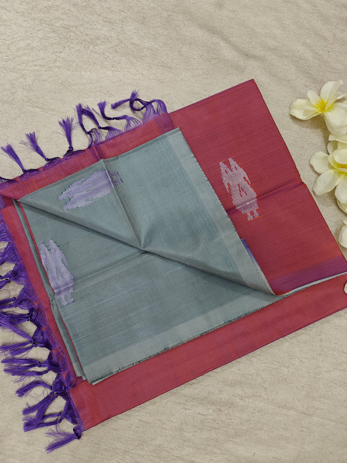 Chinnalampattu Saree- Grey with Dual Shade Of Pink and Violet