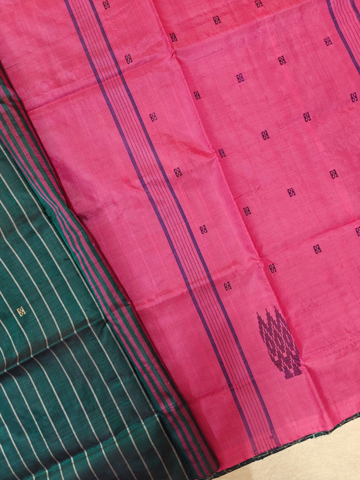 Chinnalampattu Saree - Green with Pink