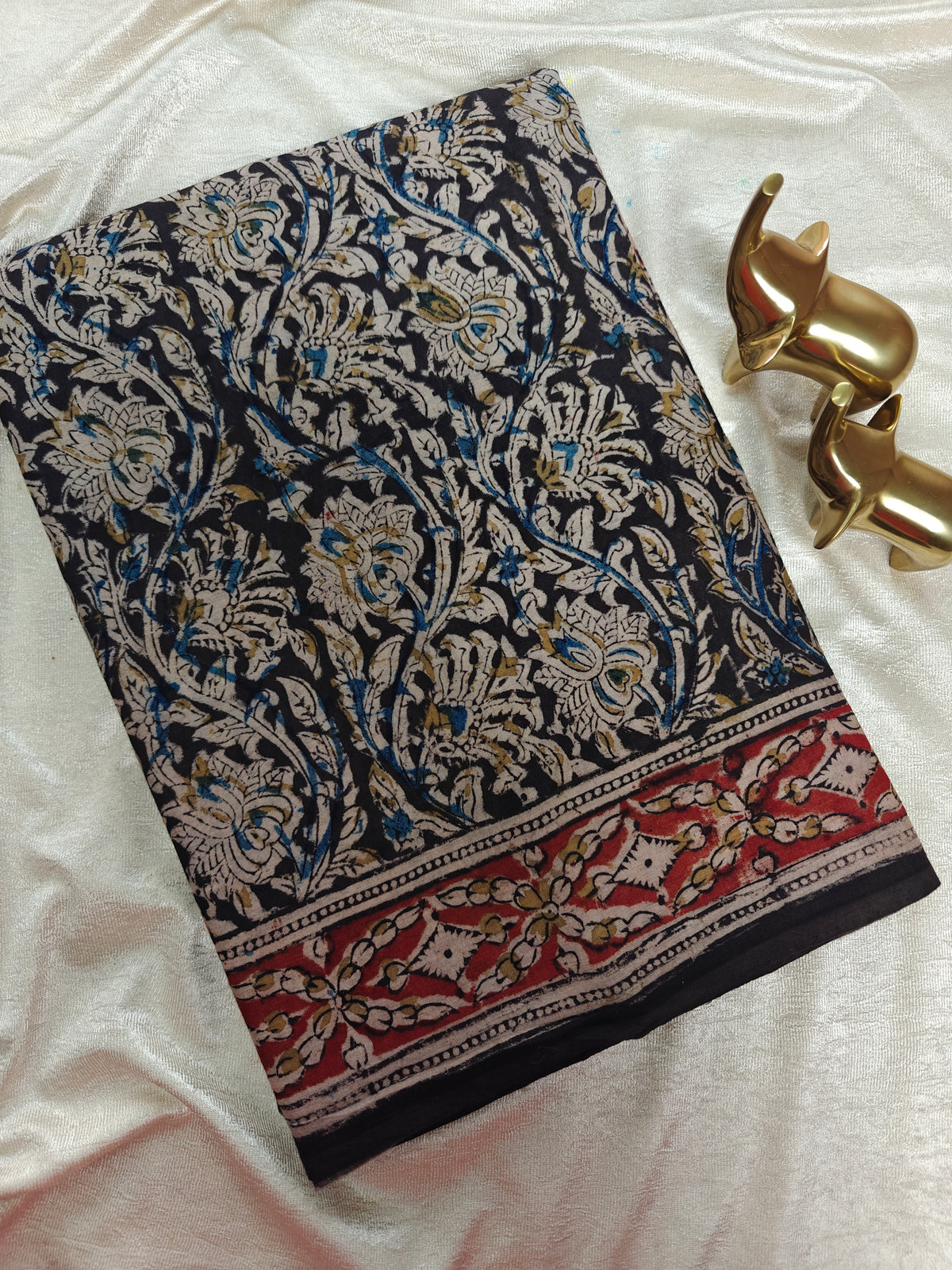 Cotton Kalamkari Saree - Black with Red