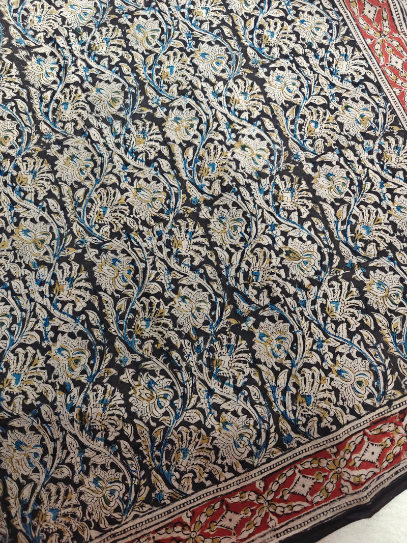 Cotton Kalamkari Saree - Black with Red