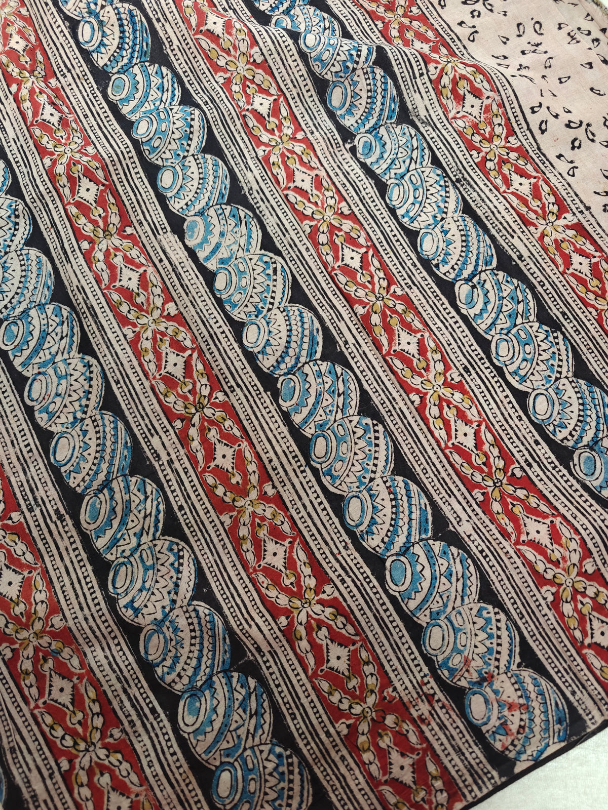 Cotton Kalamkari Saree - Black with Red
