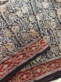 Cotton Kalamkari Saree - Black with Red