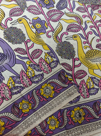 Cotton Kalamkari Saree - Cream with Purple