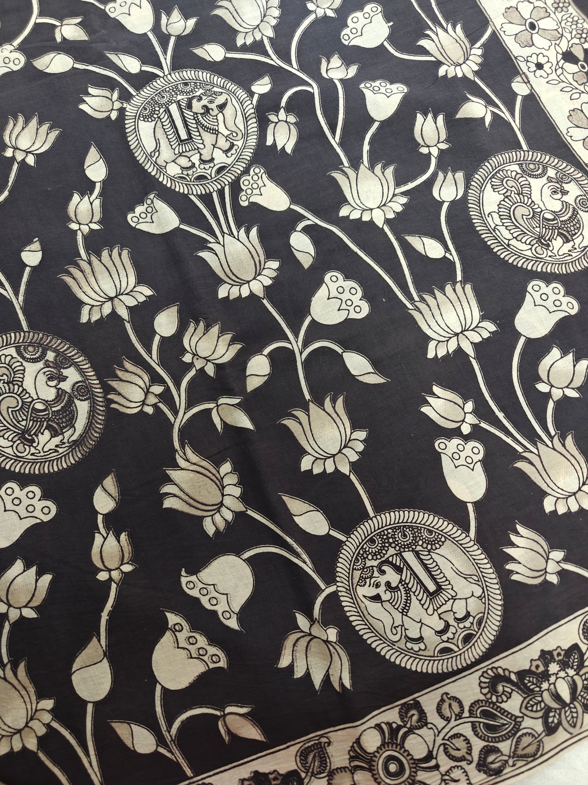 Cotton Kalamkari Saree - Black