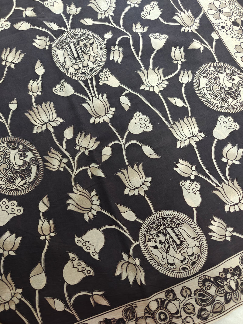 Cotton Kalamkari Saree - Black