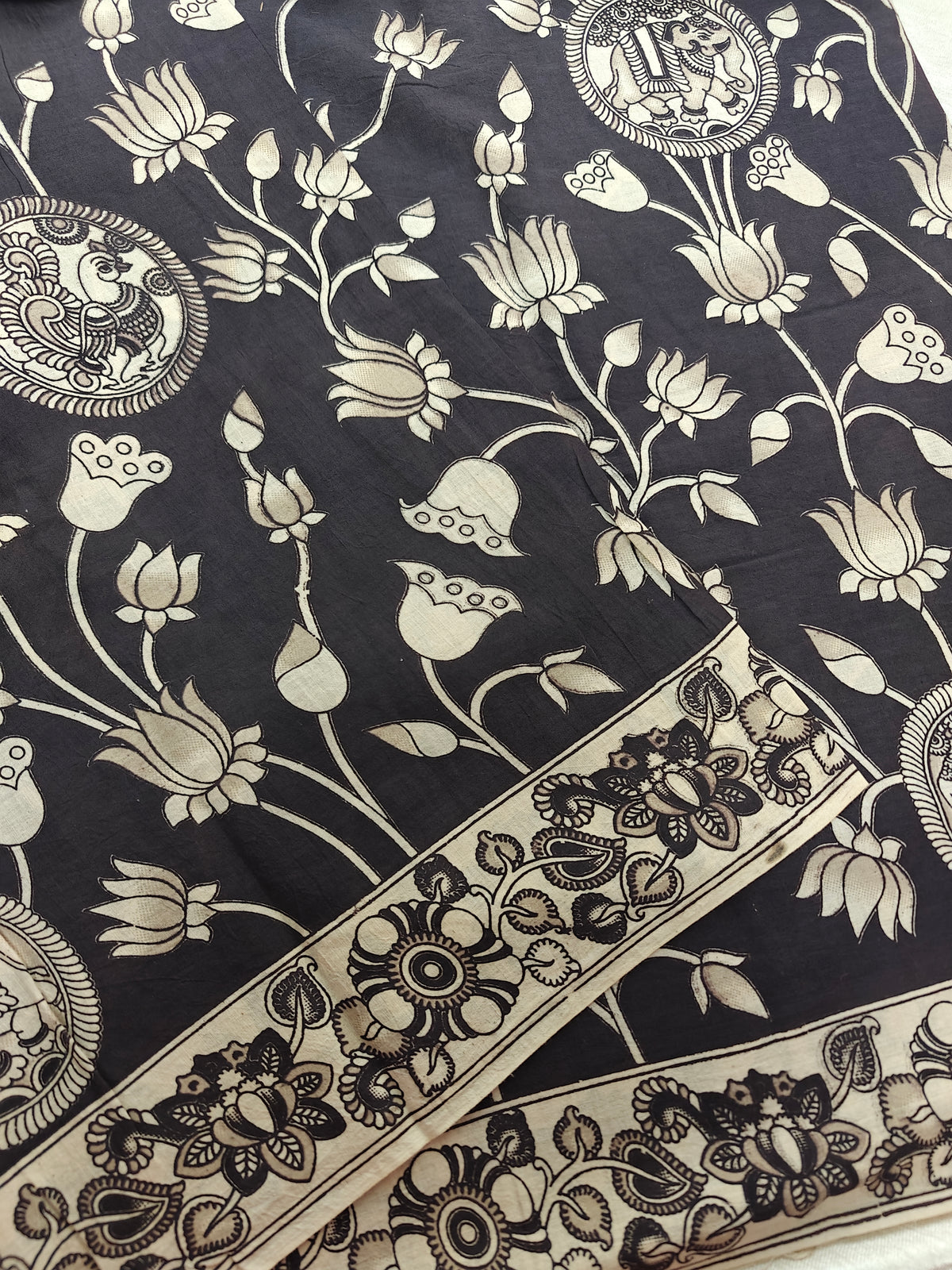 Cotton Kalamkari Saree - Black