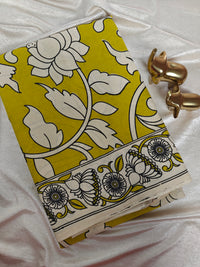 Cotton Kalamkari Saree - Lime Green
