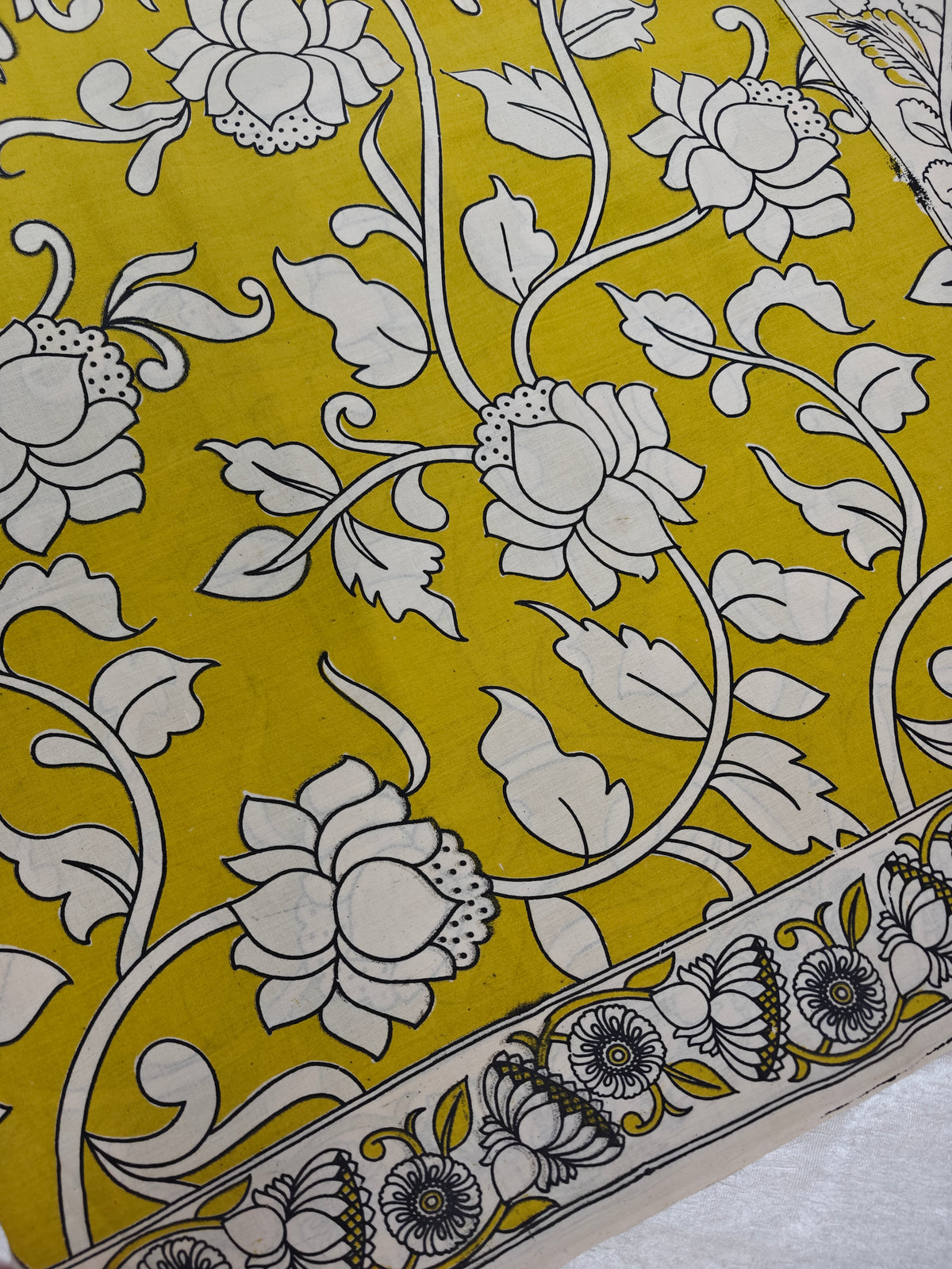 Cotton Kalamkari Saree - Lime Green