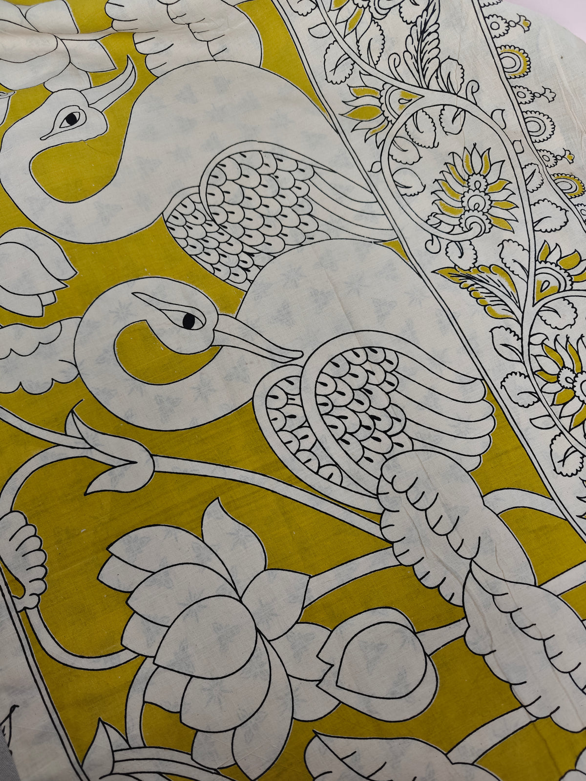 Cotton Kalamkari Saree - Lime Green