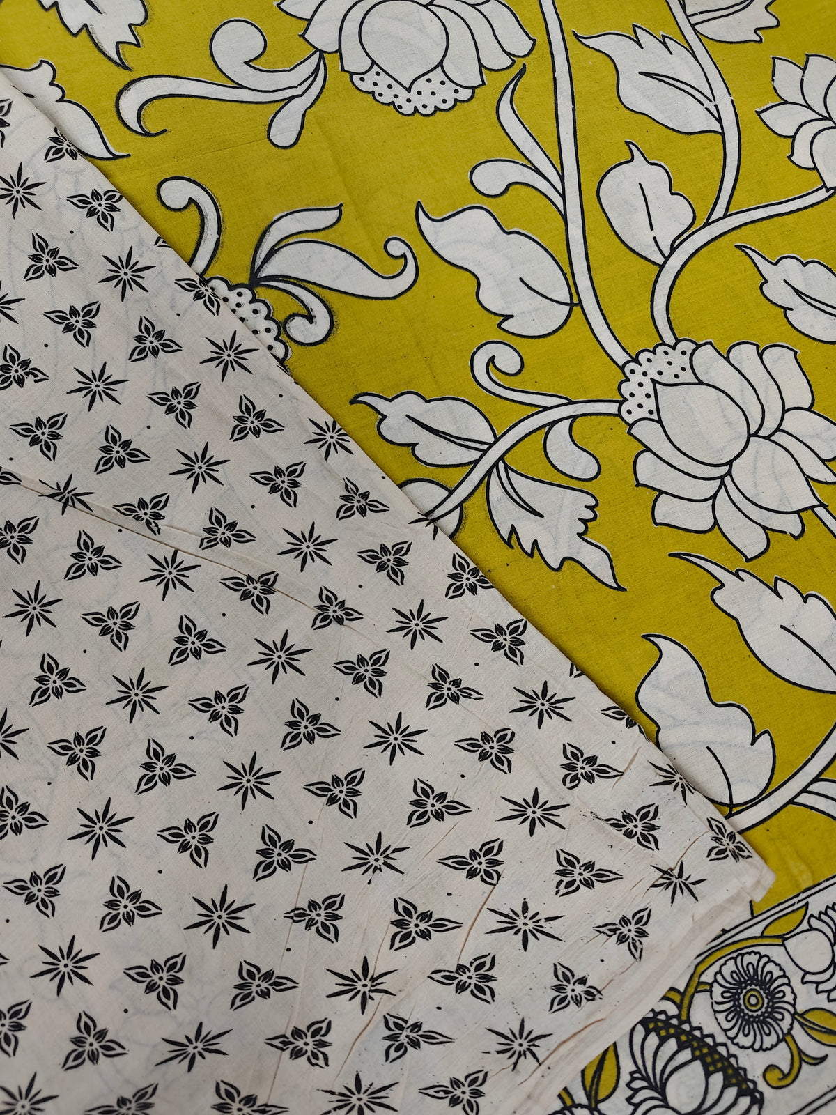 Cotton Kalamkari Saree - Lime Green